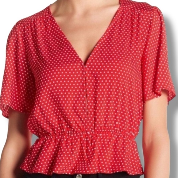 Elodie Women’s Medium Top Red White Vintage Look 1950’s cut Polka Dots - Picture 1 of 11